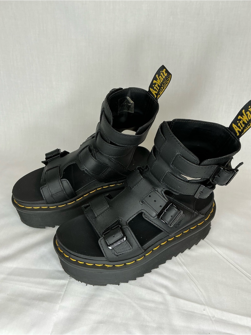 2110 - Dr. Martens Black Leather Platform Strappy Sandals - Picture 1 of 7